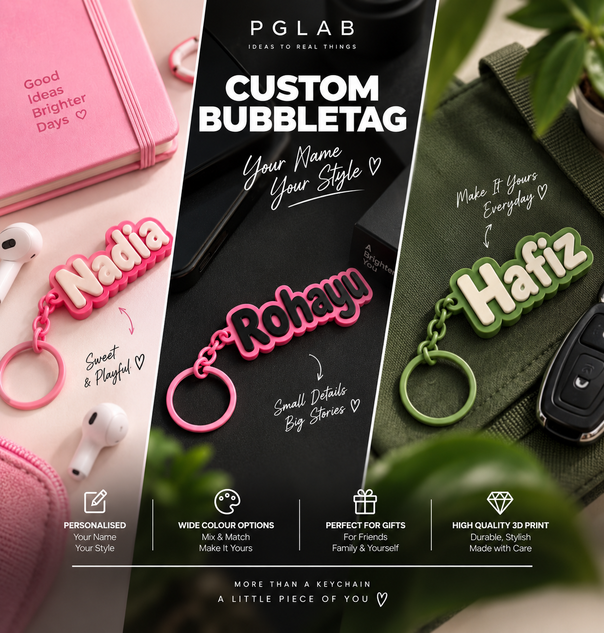 PGLAB Custom BubbleTag — personalized names in different colours
